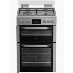 Hotpoint HDG6GDCWX 60cm Gas Double Oven Cooker with Glass Lid - Stainless Steel Finish