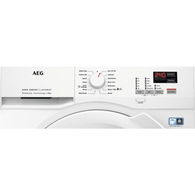 AEG L6FBK841B 
Washing Machine. 6000 Series, Prosense Technology. 8Kg Wash Capacity, 1400Rpm. Wool A