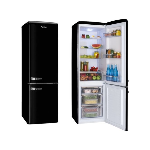 Amica FKR29653B Retro Fridge Freezer, 55cm, Manual Defrost, F Energy