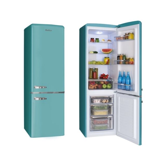 Amica FKR29653DEB Retro Fridge Freezer, 55cm, Manual Defrost, F Energy 