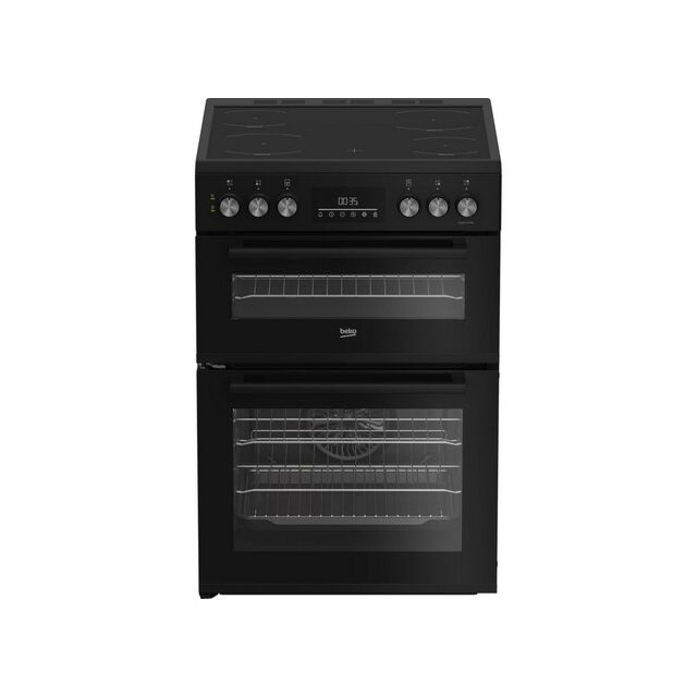 Beko EDC6731K 60cm Double Oven Electric Cooker with Vitroceramic Hob - Black