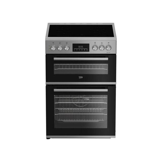 Beko EDC6731S 60cm Double Oven Electric Cooker with Vitroceramic Hob - Silver