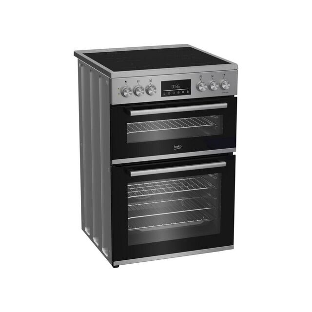 Beko EDC6731S 60cm Double Oven Electric Cooker with Vitroceramic Hob - Silver