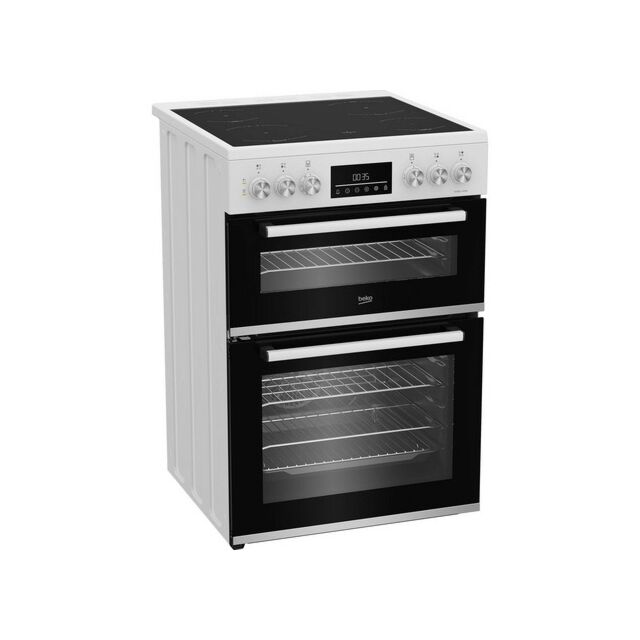 Beko EDC6731W 60cm Double Oven Electric Cooker with Vitroceramic Hob - White