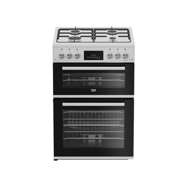Beko EDG6231W 60cm Twin Cavity Gas Cooker with Enamel Hob - White