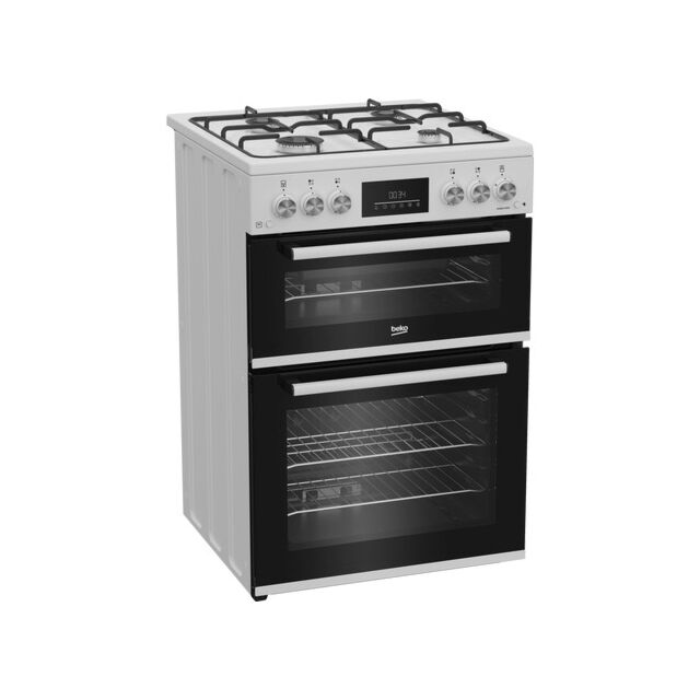 Beko EDG6231W 60cm Twin Cavity Gas Cooker with Enamel Hob - White