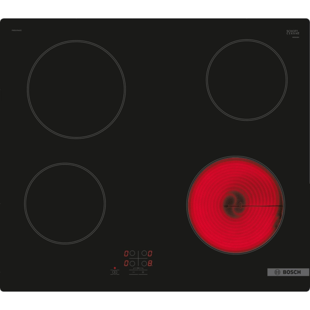 Bosch PKE61RAA8B Black Glass 60cm, 4 zones, 9 power levels, Touch control, Frameless