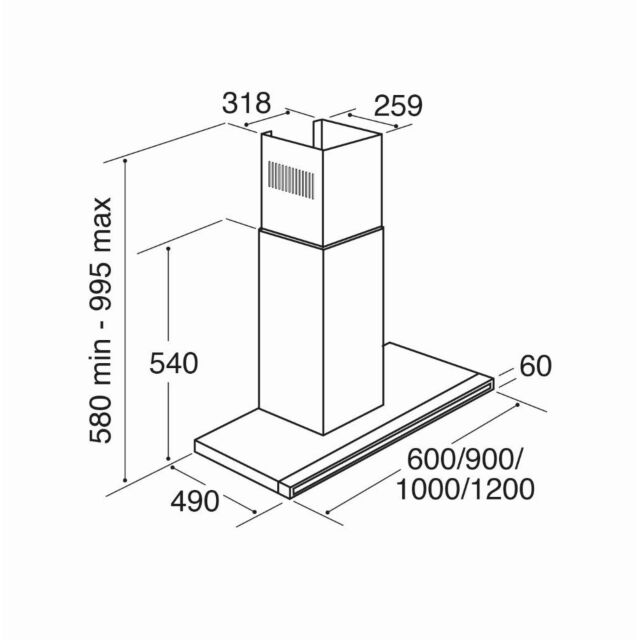 CDA EVP61SS Flat Chimney Hood, 60cm, Stainless Steel