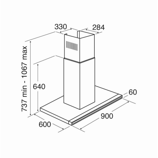 CDA EVPK90SS Island Flat Chimney Hood, 90cm, Stainless Steel