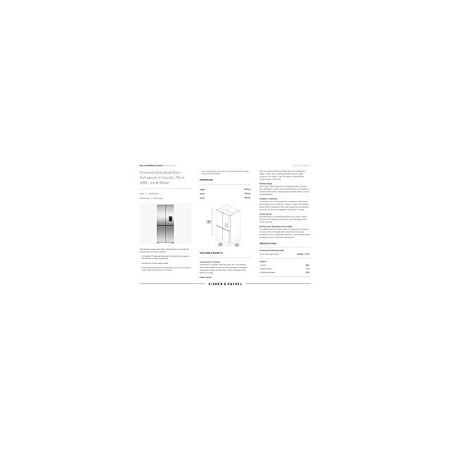 Fisher and Paykel RF500QNUX1 F&P RF500QNUX1 79cm Quad Door Frost Free Fridge Freezer - Stainless Ste