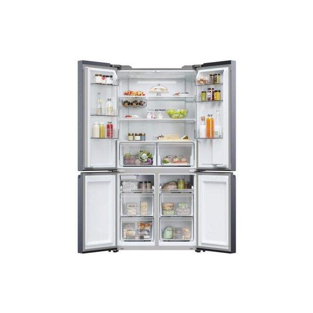 Haier HCR5919EHMB 90cm Freestanding American Fridge Freezer - Brushed Black