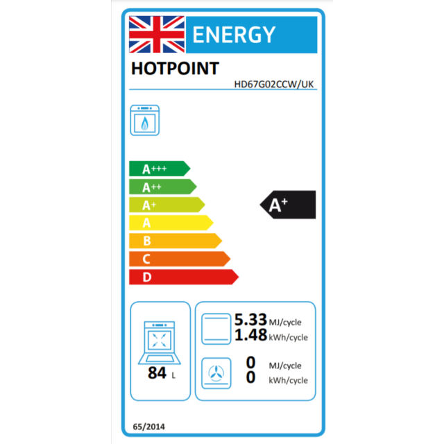 Hotpoint HD67G02CCW Gas Double Oven, 60cm, A+ Energy