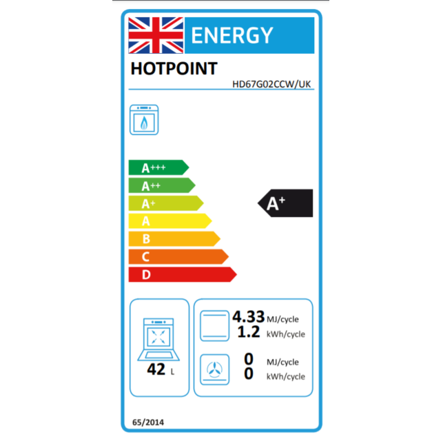 Hotpoint HD67G02CCW Gas Double Oven, 60cm, A+ Energy