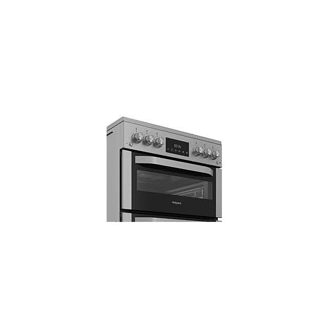 Hotpoint HDG6GDCWX 60cm Gas Double Oven Cooker with Glass Lid - Stainless Steel Finish
