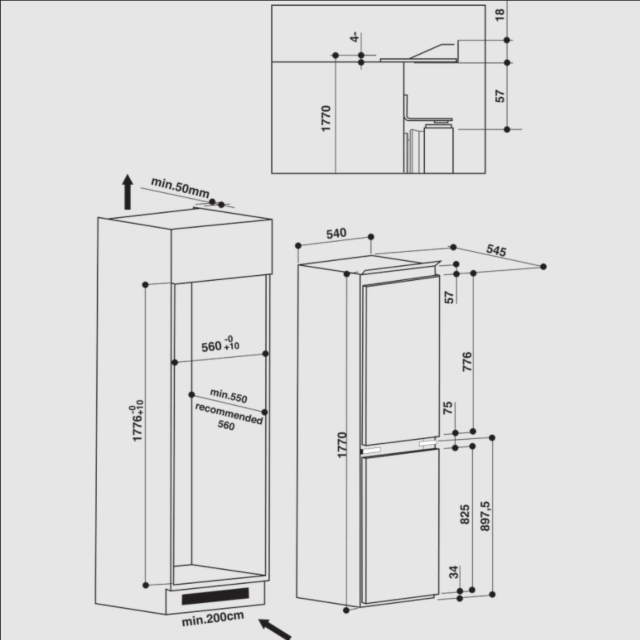 Hotpoint HMCB50501 Built In Fridge Freezer 55cm, Low Frost, F Energy