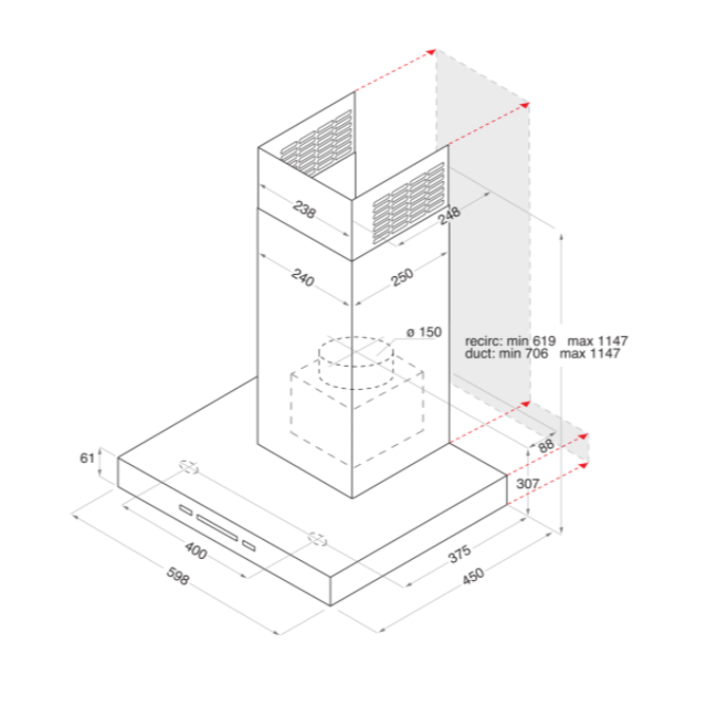 Hotpoint PHBS67FLLIX 60cm Chimney Hood
