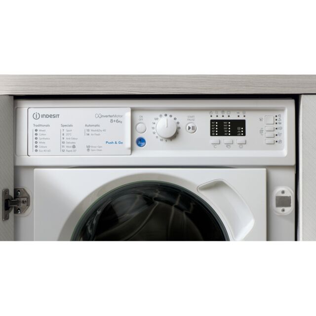 Indesit BIWDIL861284 Built In Washer Dryer, 8kg Wash, 6kg Dryer Capacity, 1200 Spin, D Energy