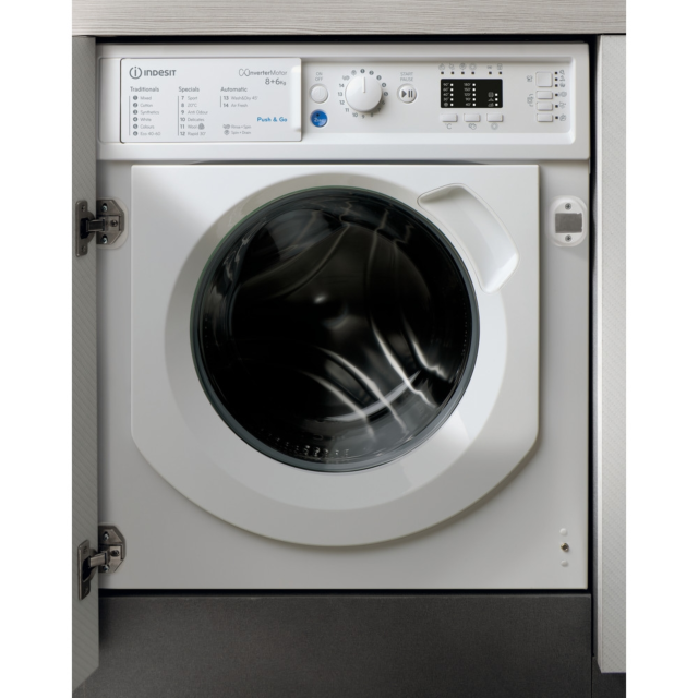 Indesit BIWDIL861284 Built In Washer Dryer, 8kg Wash, 6kg Dryer Capacity, 1200 Spin, D Energy