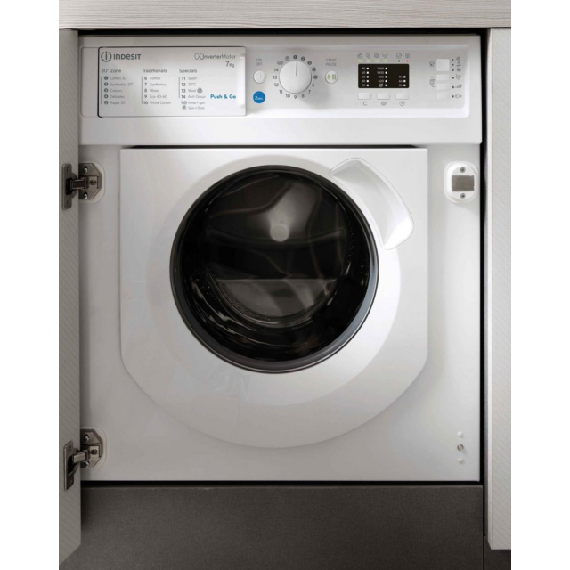 Indesit BIWMIL71252UKN Built In Washing Machine, 7Kg Capacity, 1200 Spin, E Energy