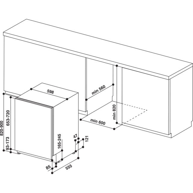 Indesit DIE2B19UK Built In Full Size Dishwasher, 13 Place Settings, F Energy