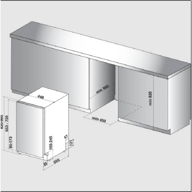 Indesit DSIO3T224EZUKN Built In Slimline Dishwasher, 10 Place Settings, E Energy