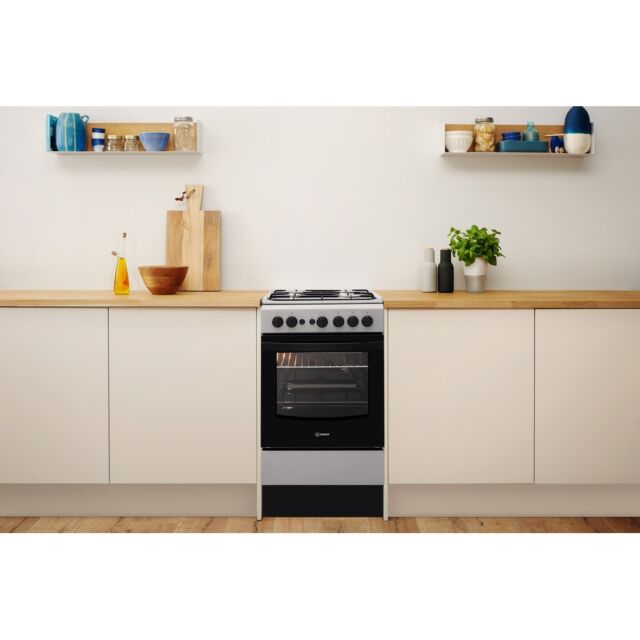 Indesit IS5G1PMSS Gas Single Cooker with Gas Hob, 50cm, A Energy