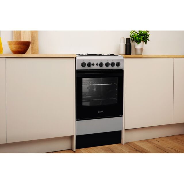 Indesit IS5G1PMSS Gas Single Cooker with Gas Hob, 50cm, A Energy