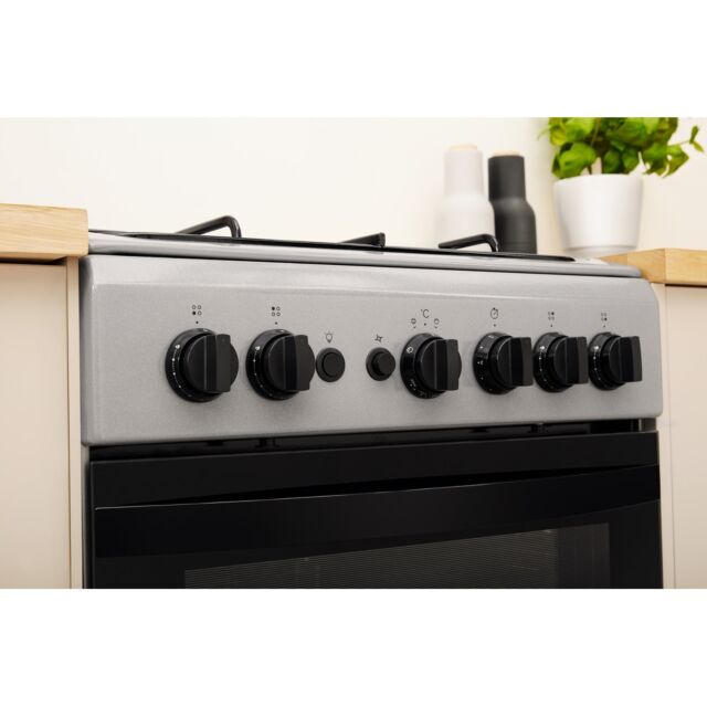 Indesit IS5G1PMSS Gas Single Cooker with Gas Hob, 50cm, A Energy