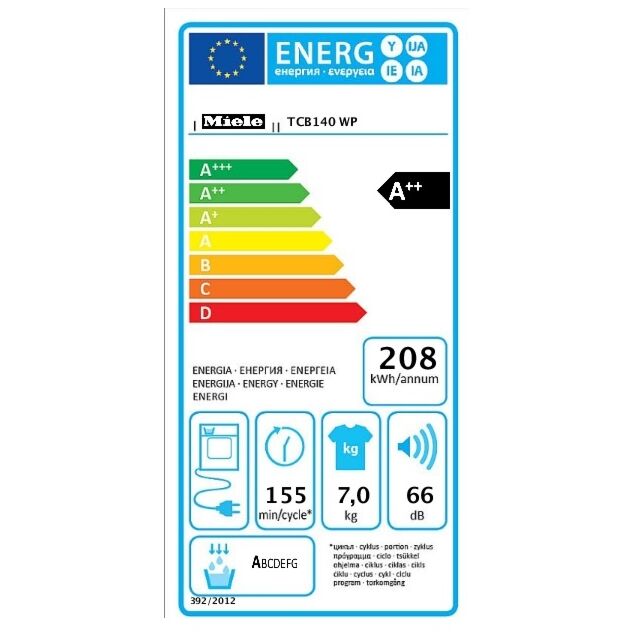 Miele TCB140 WP Heat Pump Tumble Dryer, 7kg Capacity, A++ Energy