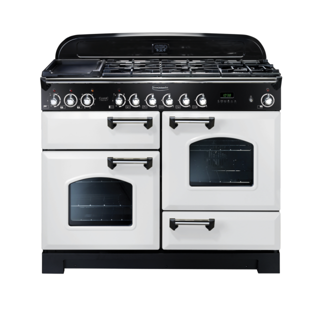 Rangemaster Classic Deluxe 110cm Dual Fuel White Range Cooker