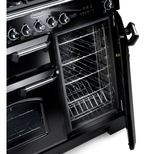 Rangemaster Classic Deluxe 90cm Dual Fuel Black Range Cooker