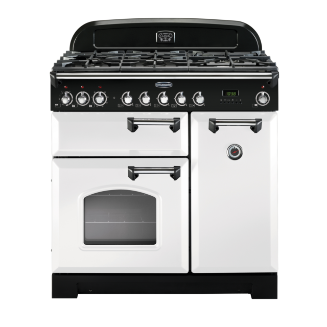Rangemaster Classic Deluxe 90cm Dual Fuel White Range Cooker