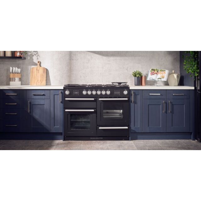 Rangemaster Nexus Steam, 110cm, Dual Fuel, Black Range Cooker 