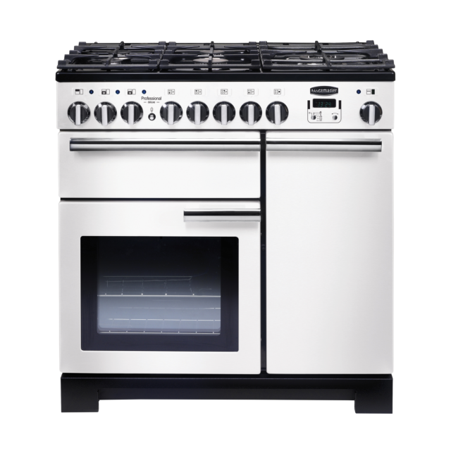 Rangemaster Professional Deluxe 90cm Dual Fuel White Range Cooker