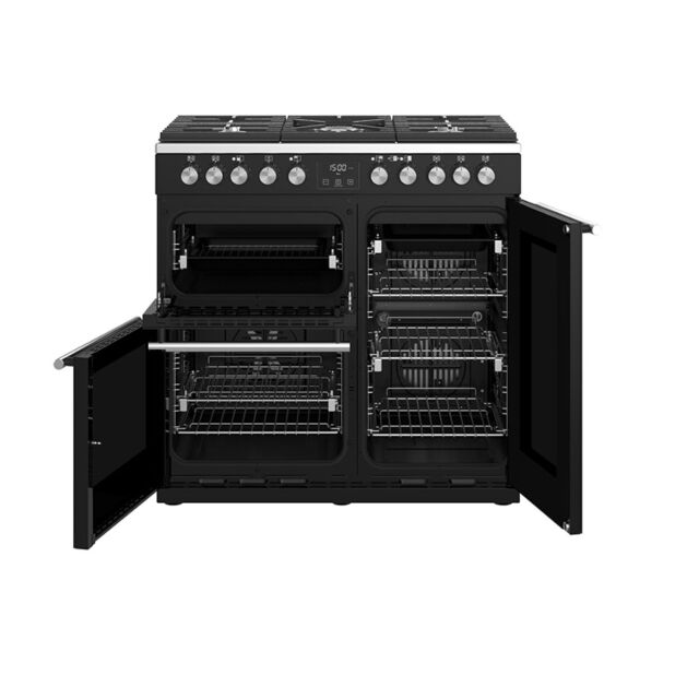 Stoves Precision Deluxe S900DF, 90cm, Dual Fuel, Black, Range Cooker 444410743