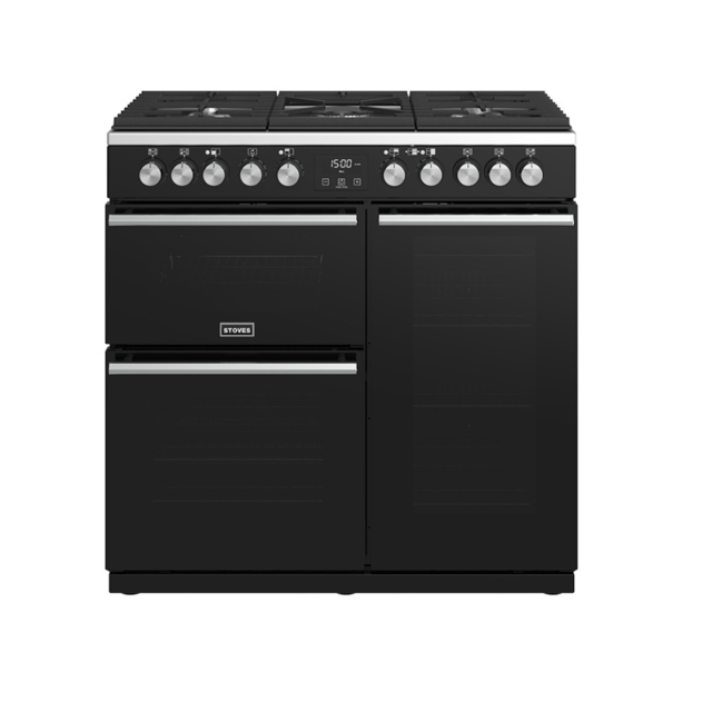 Stoves Precision Deluxe S900DF, 90cm, Dual Fuel, Black, Range Cooker 444410743