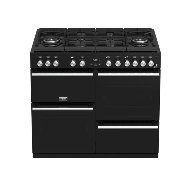 Stoves Precision Deluxe S1000DF, GTG, 100cm, Dual Fuel, Black, Range Cooker  444410751