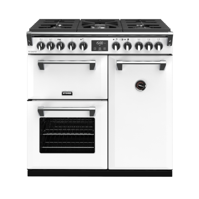 Stoves Richmond Deluxe S900DF, 90cm, Dual Fuel, Icy White Range Cooker 444410897