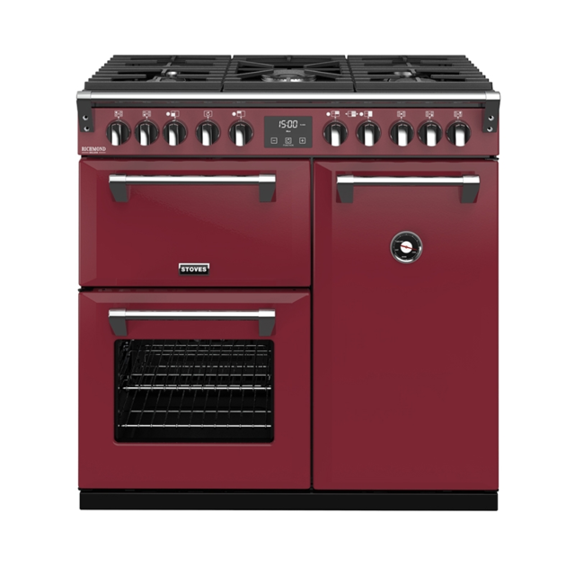 Stoves Richmond Deluxe S900DF, 90cm, Dual Fuel, Chilli Red Range Cooker 444410901