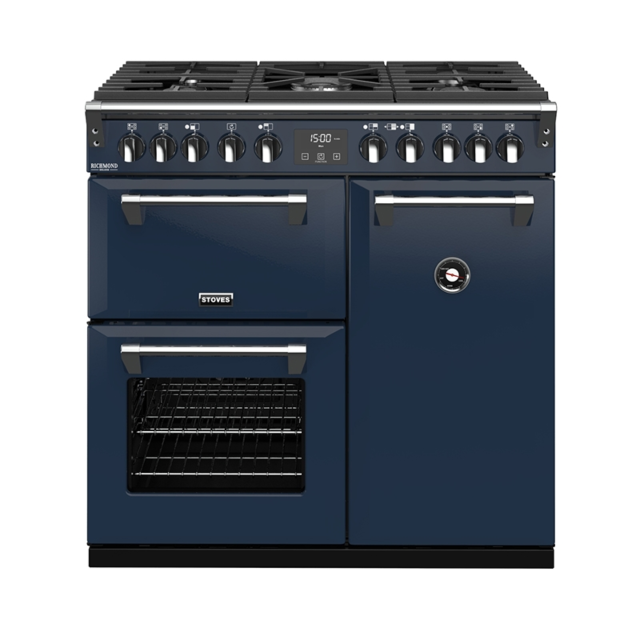 Stoves Richmond Deluxe S900DF, 90cm, Dual Fuel, Midnight Blue Range Cooker 444410902