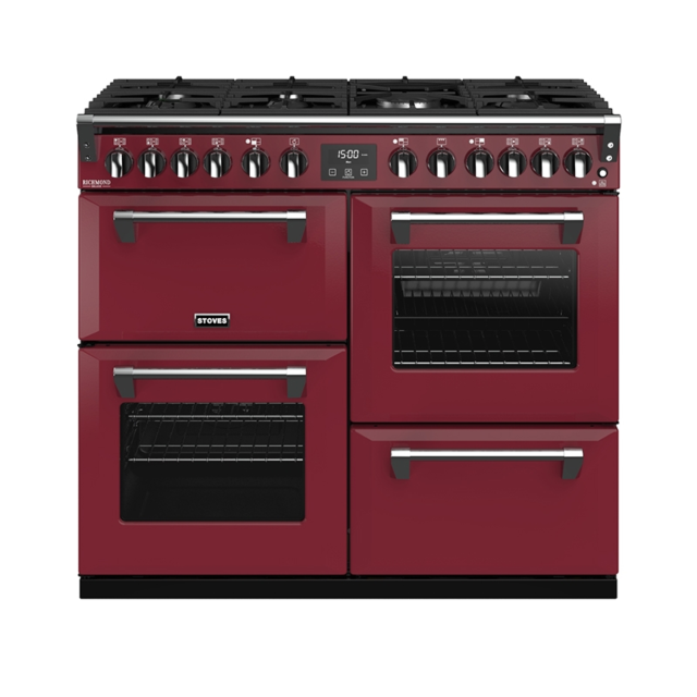Stoves Richmond Deluxe S1000DF, 100cm, Dual Fuel, Chilli Red Range Cooker 444410937