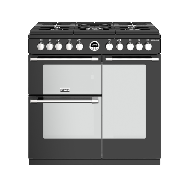 Stoves Sterling S900DF, 90cm, Dual Fuel, Black Range Cooker 444444481
