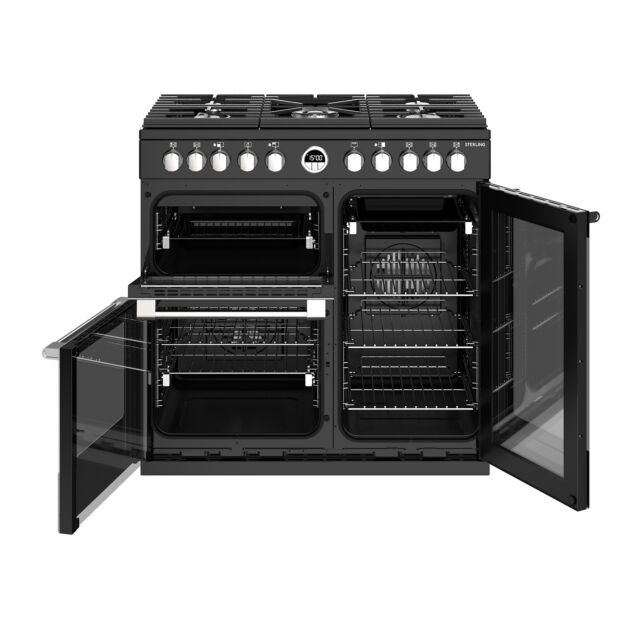 Stoves Sterling S900DF, 90cm, Dual Fuel, Black Range Cooker 444444481