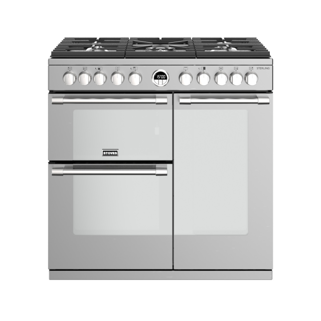 Stoves Sterling S900DF, 90cm, Dual Fuel, Stainless Steel Range Cooker 444444482
