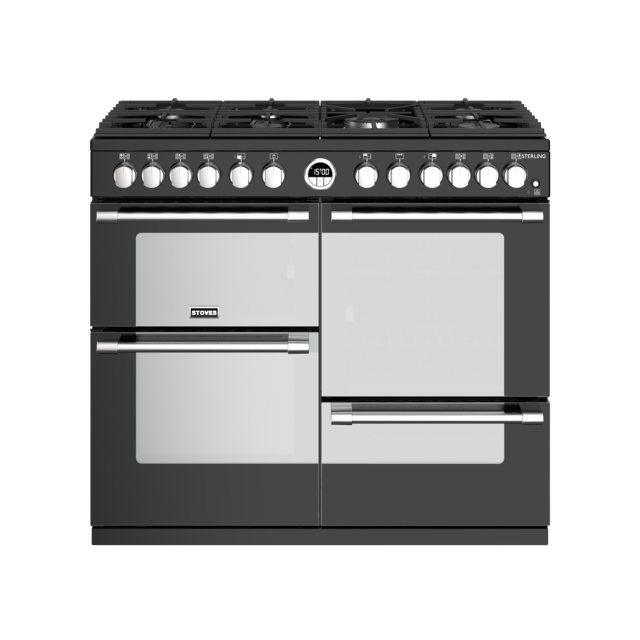 Stoves Sterling S1000DF, 100cm, Dual Fuel, Black Range Cooker 444444491