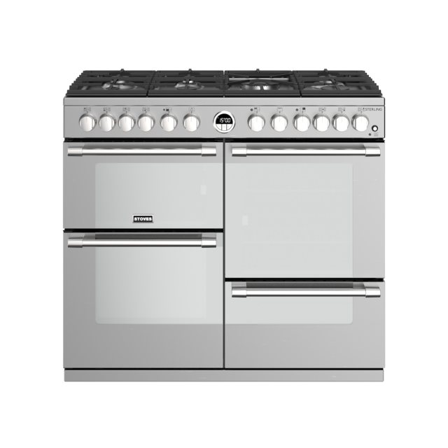 Stoves Sterling S1000DF, 100cm, Dual Fuel, Stainless Steel Range Cooker 444444492