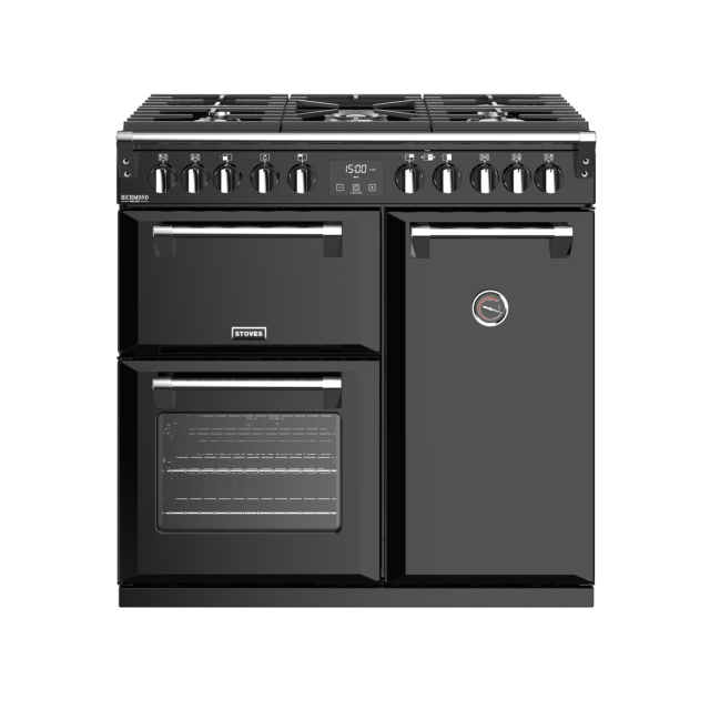 Stoves Richmond Deluxe S900DF, 90cm, Dual Fuel, Black Range Cooker 444444897