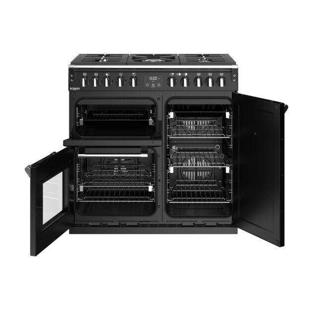 Stoves Richmond Deluxe S900DF, 90cm, Dual Fuel, Black Range Cooker 444444897