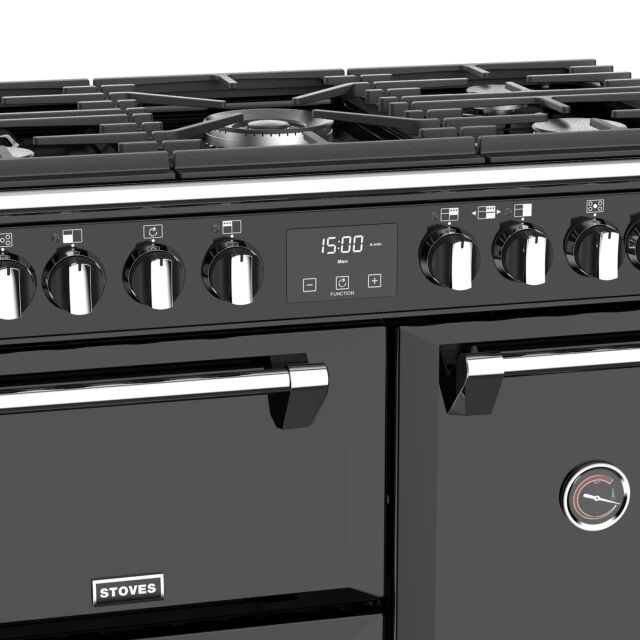 Stoves Richmond Deluxe S900DF, 90cm, Dual Fuel, Black Range Cooker 444444897