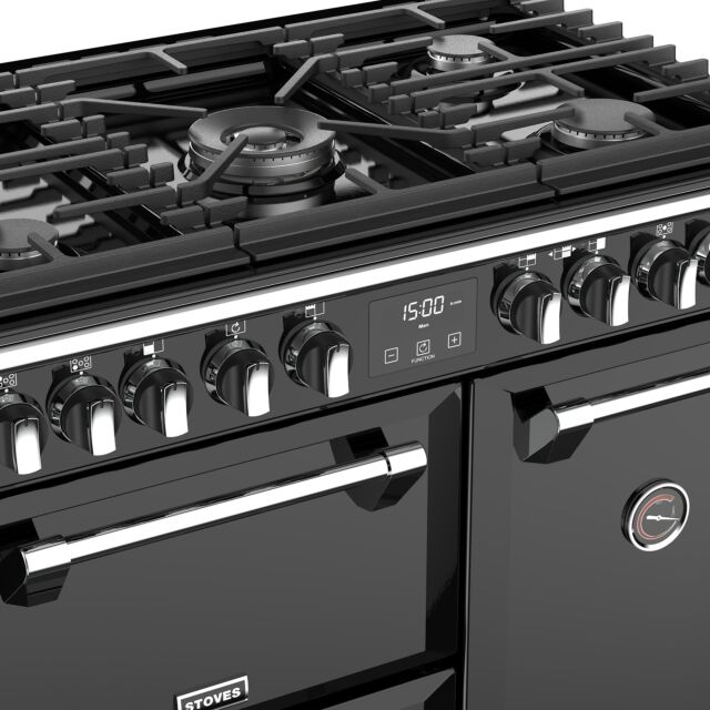 Stoves Richmond Deluxe S900DF, 90cm, Dual Fuel, Black Range Cooker 444444897